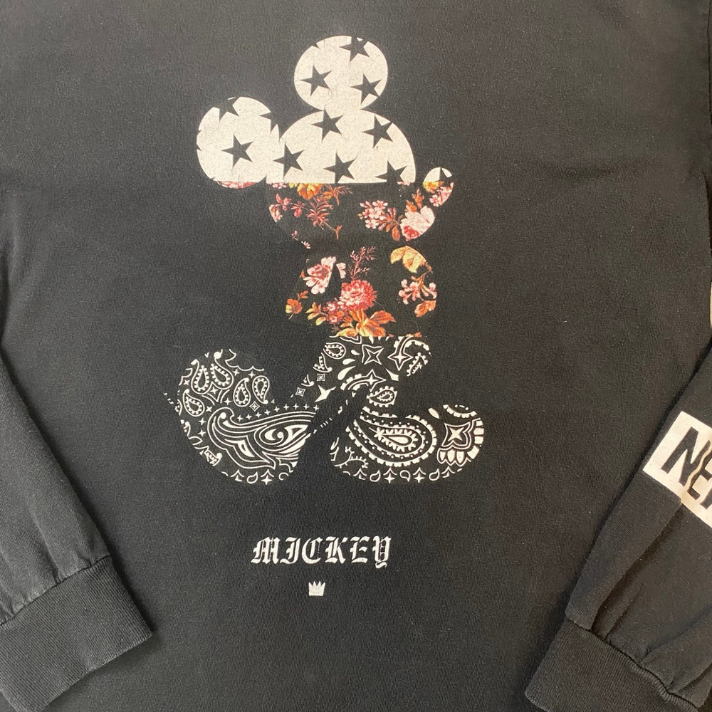 Men's Disney x Neff Black Mickey Mouse Long Sleeve Tee M Floral Star Paisley - Picture 5 of 12